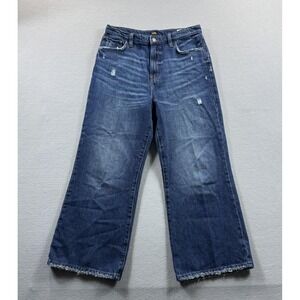 Lee Wide Leg Jeans Womens 30‎ Blue Medium Wash Relaxed Distressed Crop 30x24